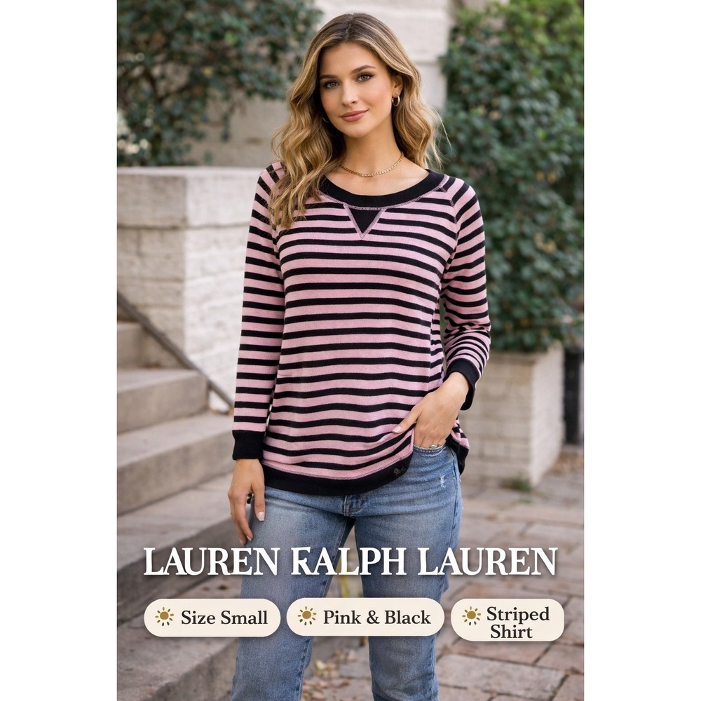Lauren Ralph Lauren Pink and Black Striped Shirt size S‎